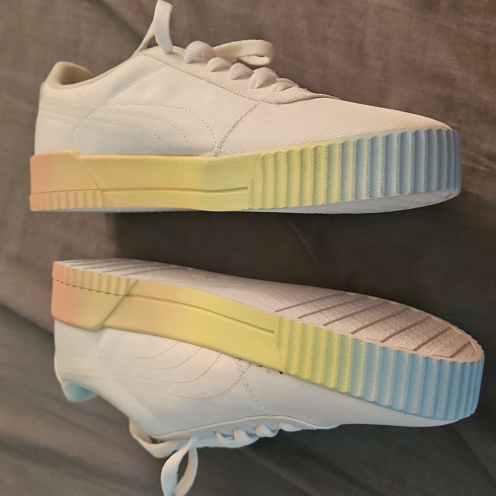 Size 7 Puma White Sneakers with Yellow Accents - Picture 2 of 6